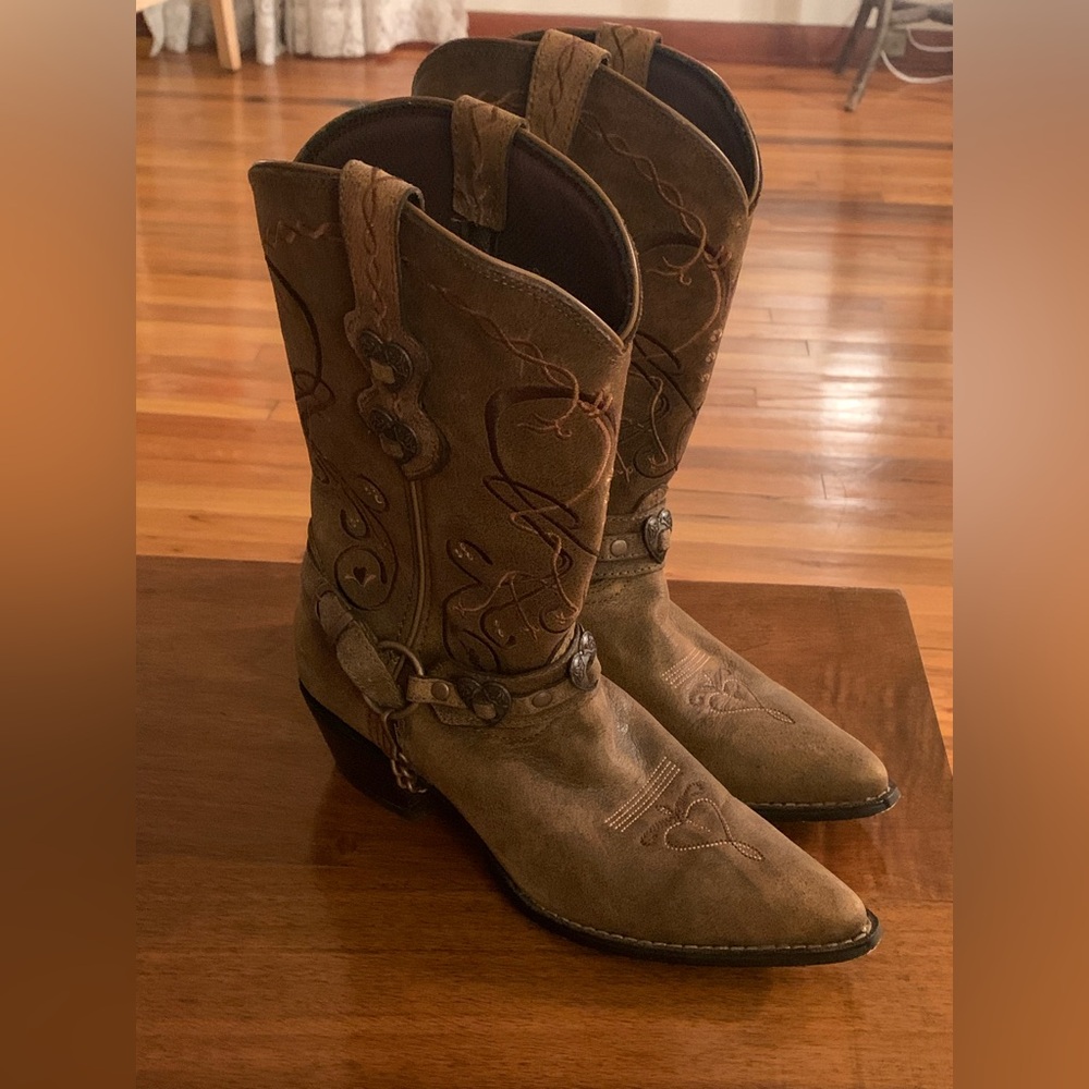 Durango Brown Crush Heartbreaker leather Western Women's Boots sz 8